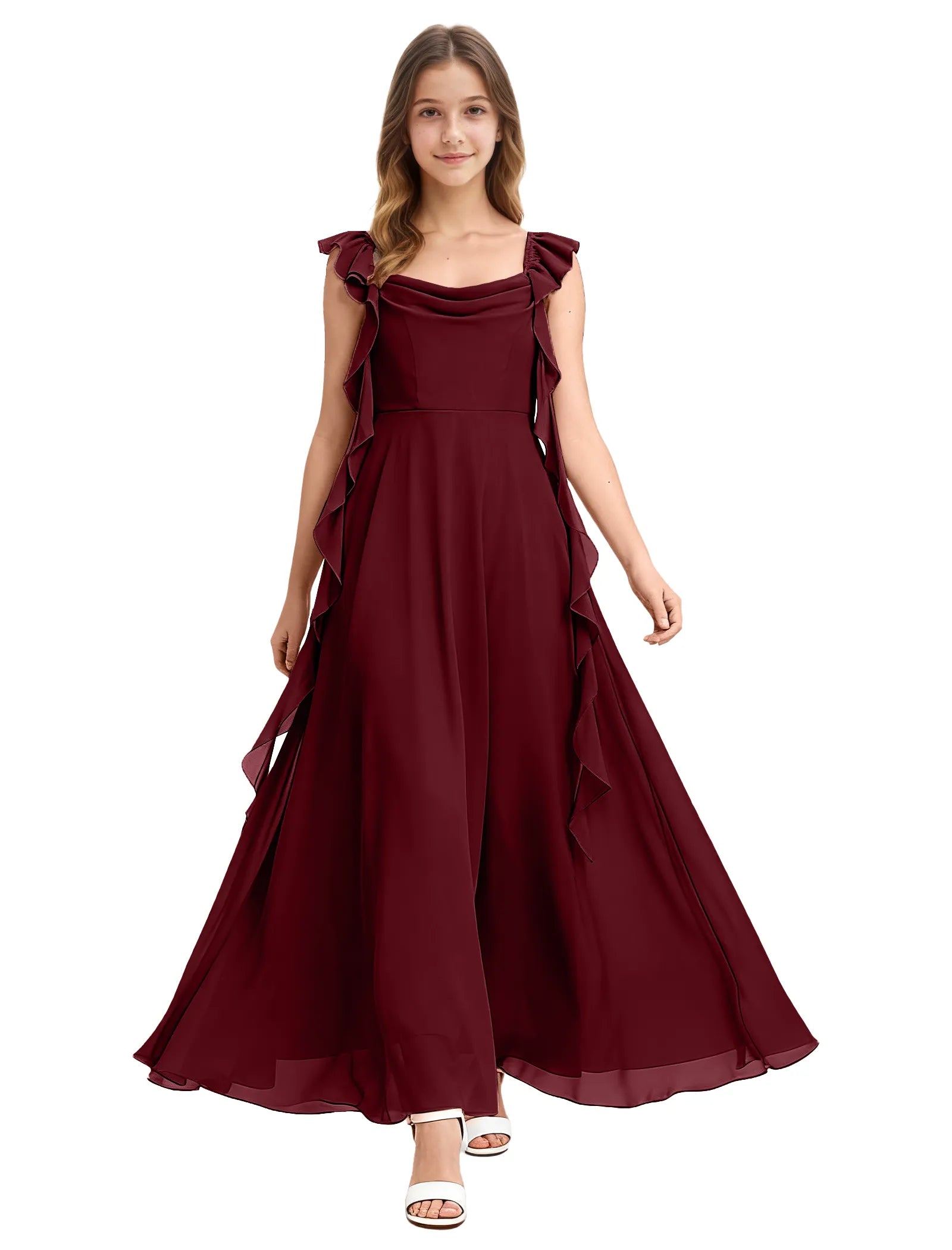 Girls Ruffle Strap Chiffon Maxi Dress for Special Occasions