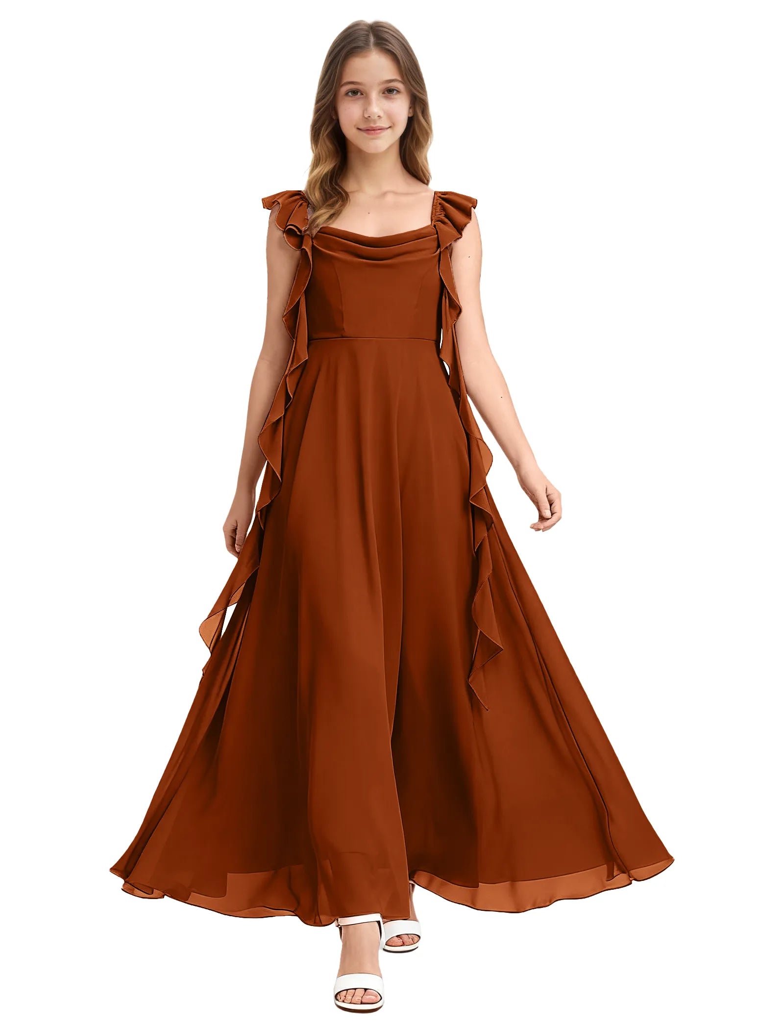 Girls Ruffle Strap Chiffon Maxi Dress for Special Occasions