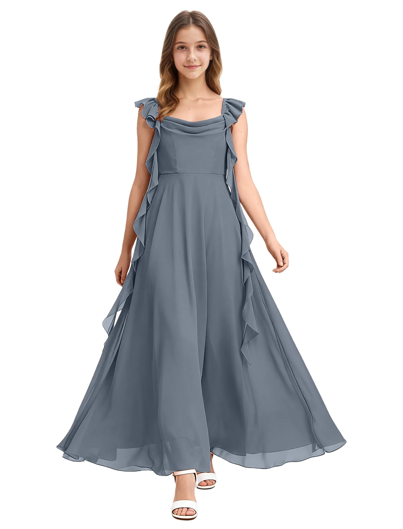Girls Ruffle Strap Chiffon Maxi Dress for Special Occasions