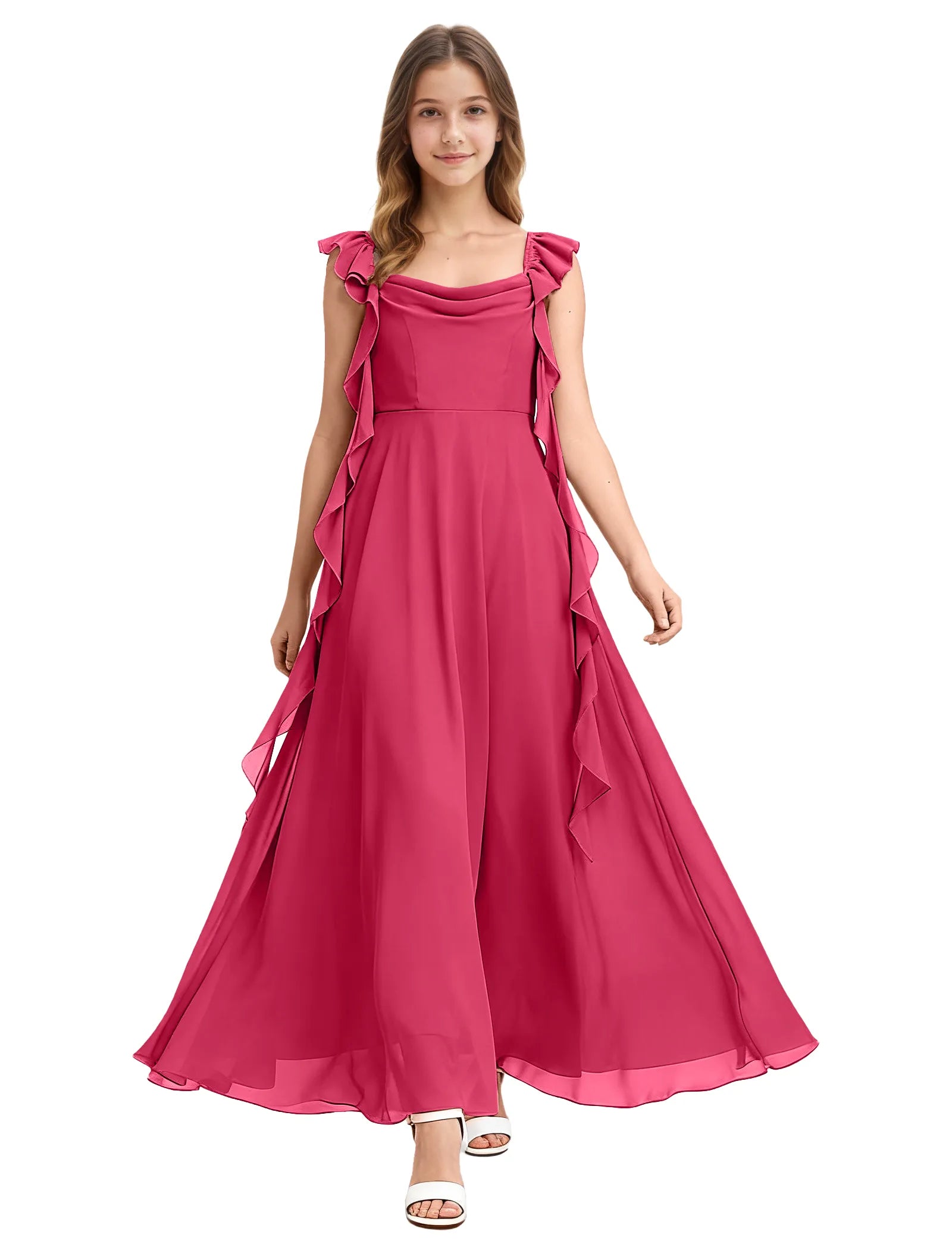 Girls Ruffle Strap Chiffon Maxi Dress for Special Occasions
