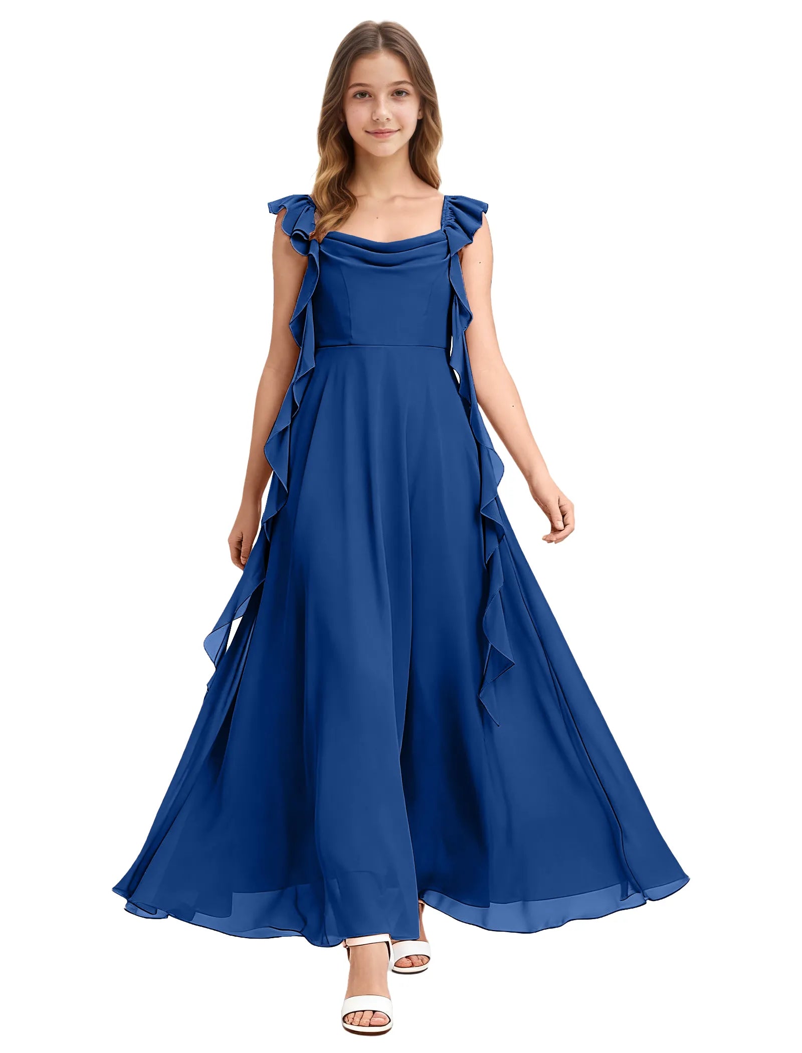 Girls Ruffle Strap Chiffon Maxi Dress for Special Occasions