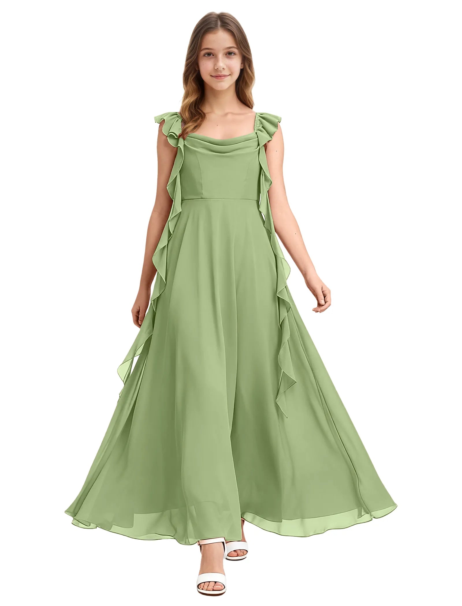 Girls Ruffle Strap Chiffon Maxi Dress for Special Occasions