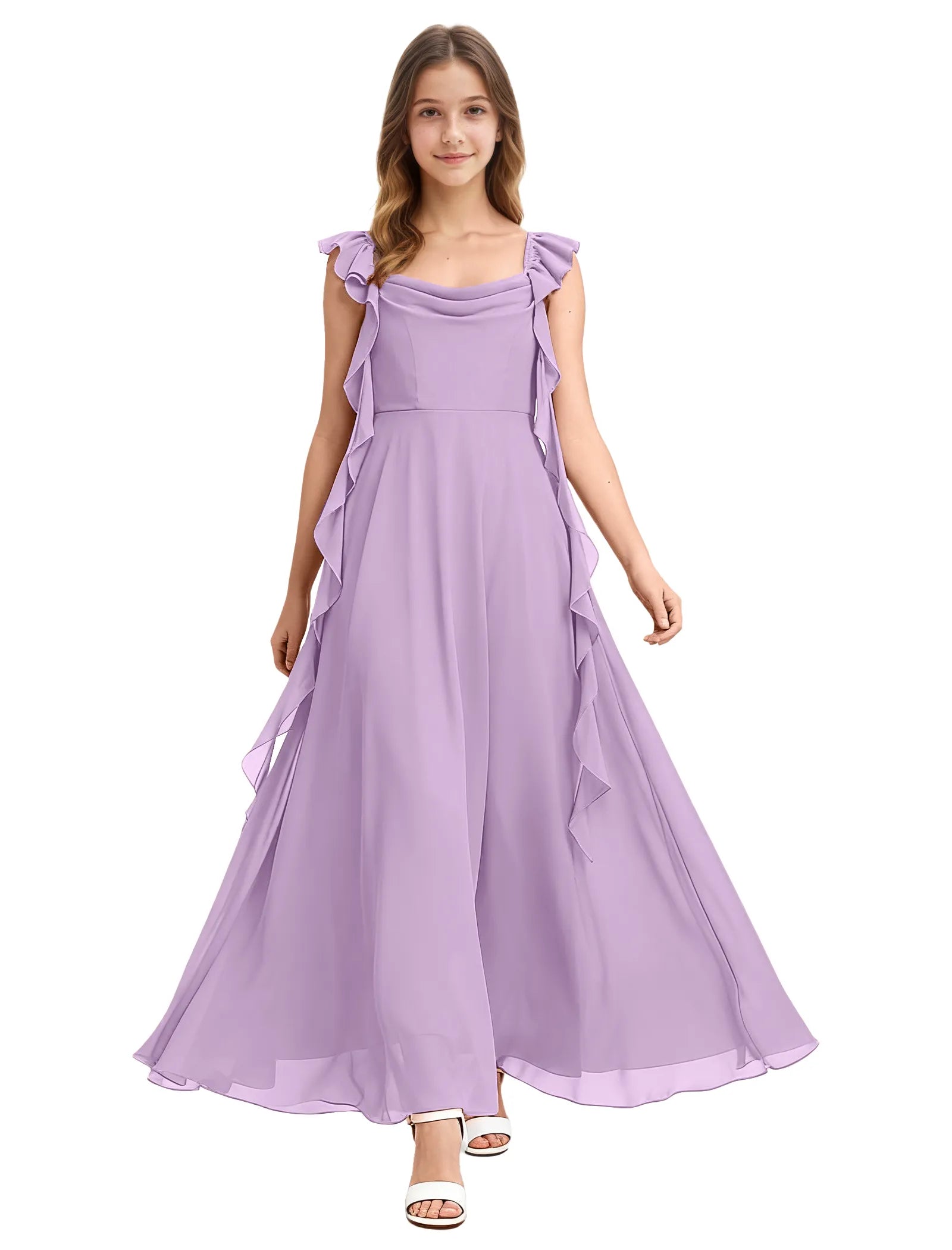 Girls Ruffle Strap Chiffon Maxi Dress for Special Occasions