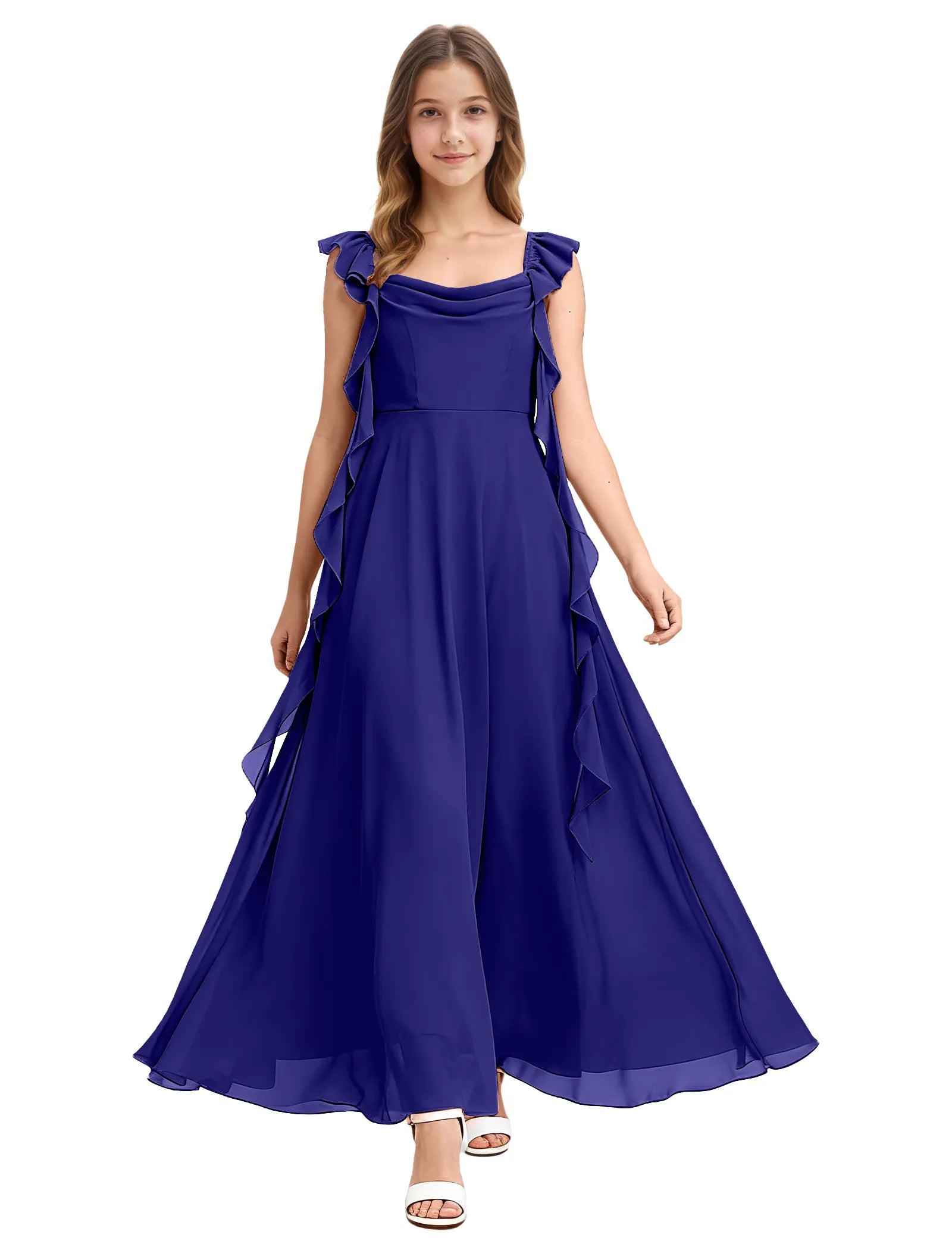 Girls Ruffle Strap Chiffon Maxi Dress for Special Occasions