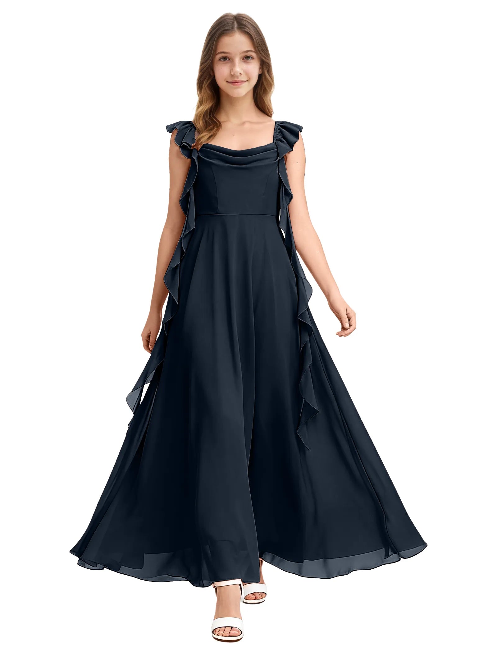Girls Ruffle Strap Chiffon Maxi Dress for Special Occasions