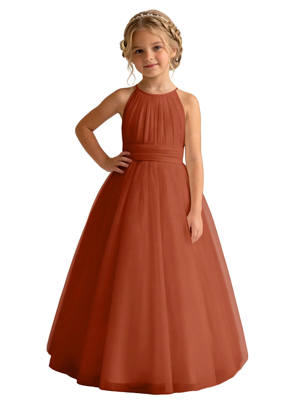 Pleated Halter Tulle A-Line Flower Girl Dress