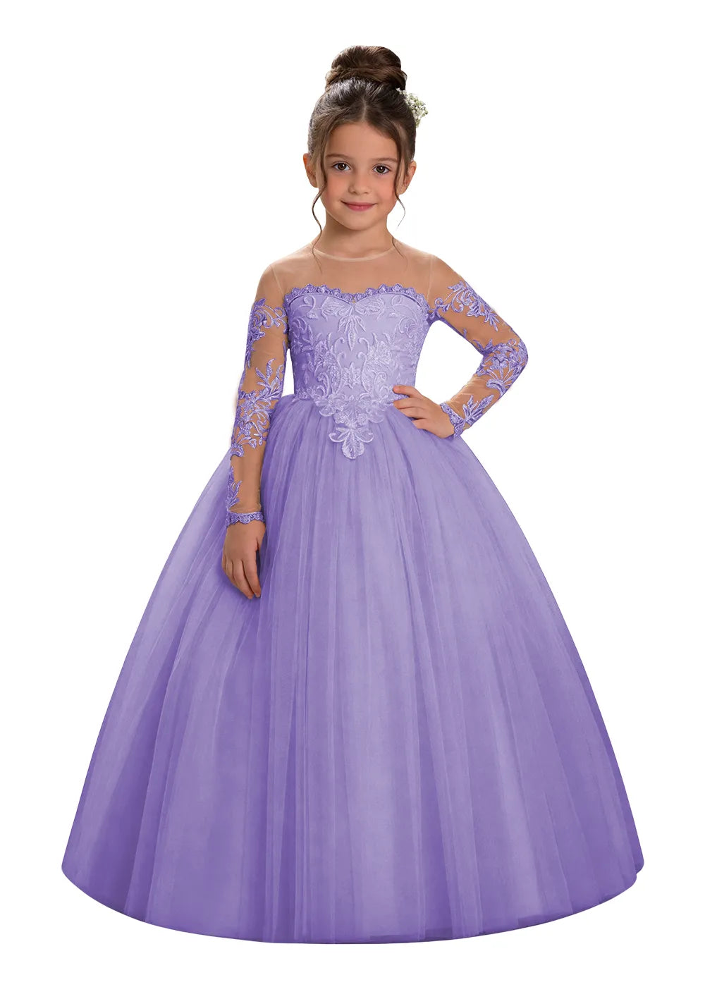 Embroidered Lace Appliqué Girls Princess Ball Gown