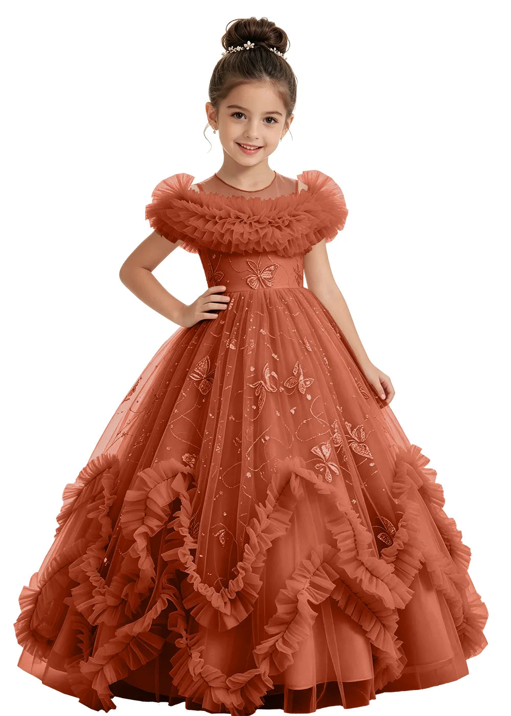 Butterfly Ruffle Tulle Girls Princess Dress