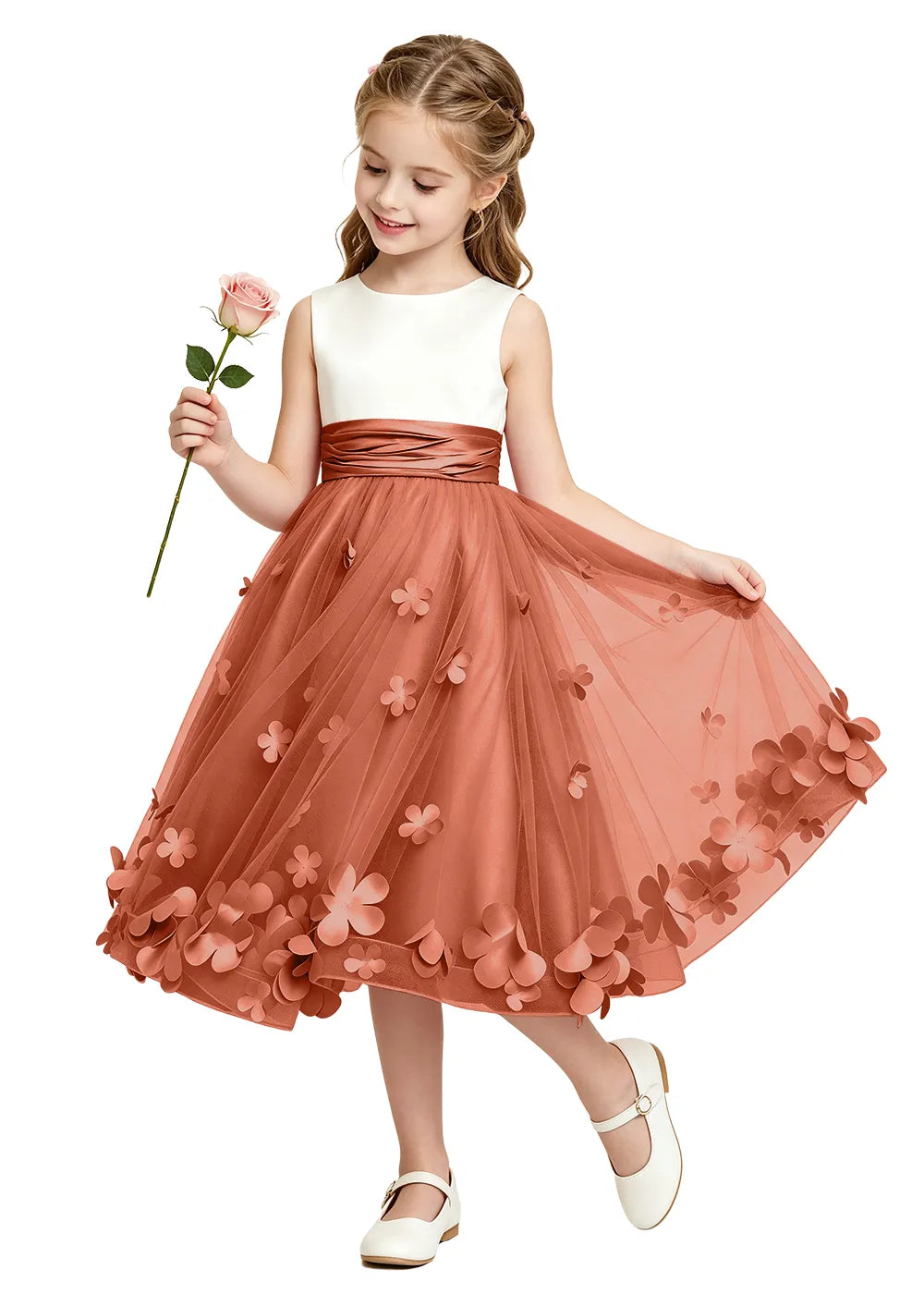 3D Floral Tulle Girls Party Dress