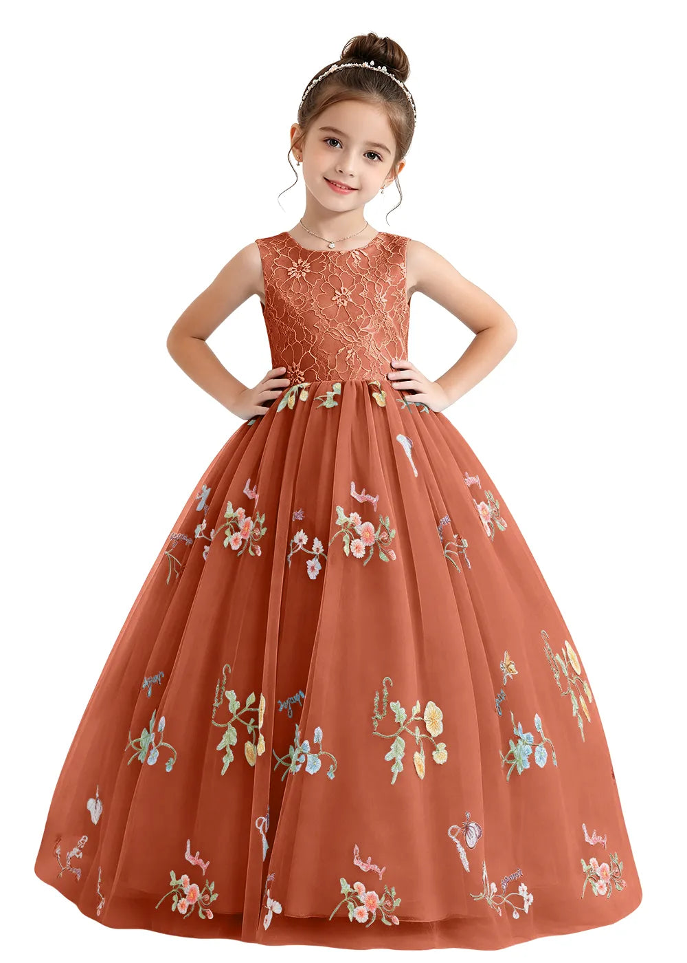 Floral Embroidered Tulle Flower Girl Dress