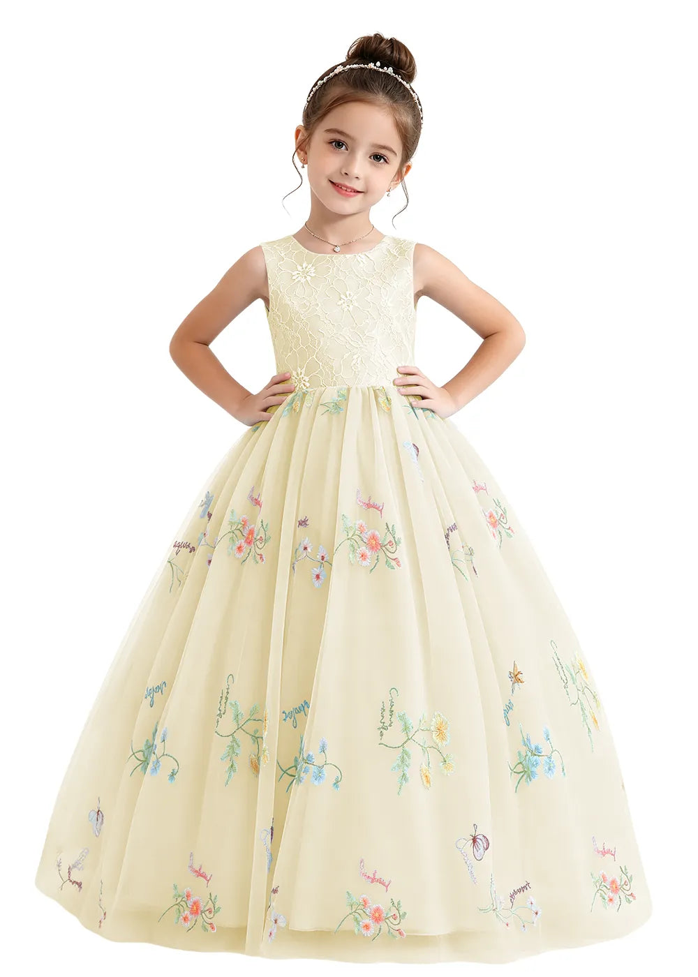 Floral Embroidered Tulle Flower Girl Dress