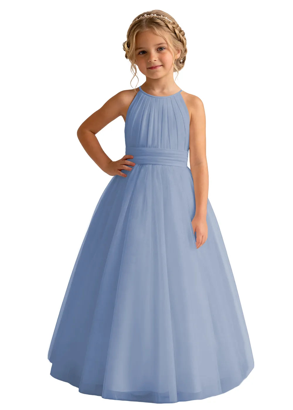 Pleated Halter Tulle A-Line Flower Girl Dress