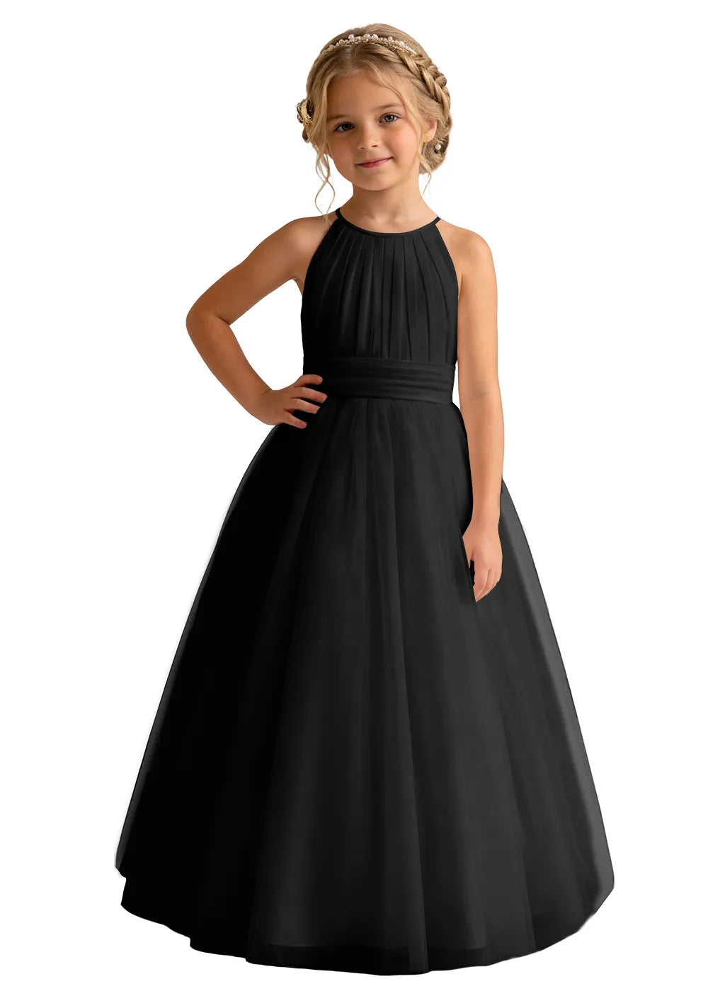Pleated Halter Tulle A-Line Flower Girl Dress