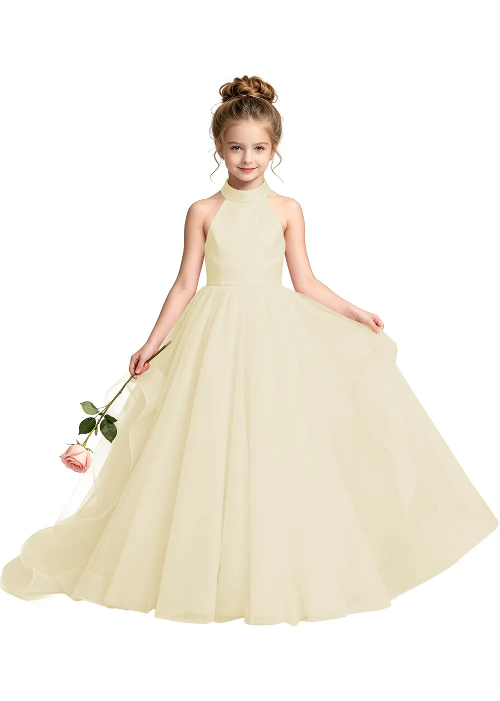 Halter Neck Bow-Back Tulle Girls Ball Gown