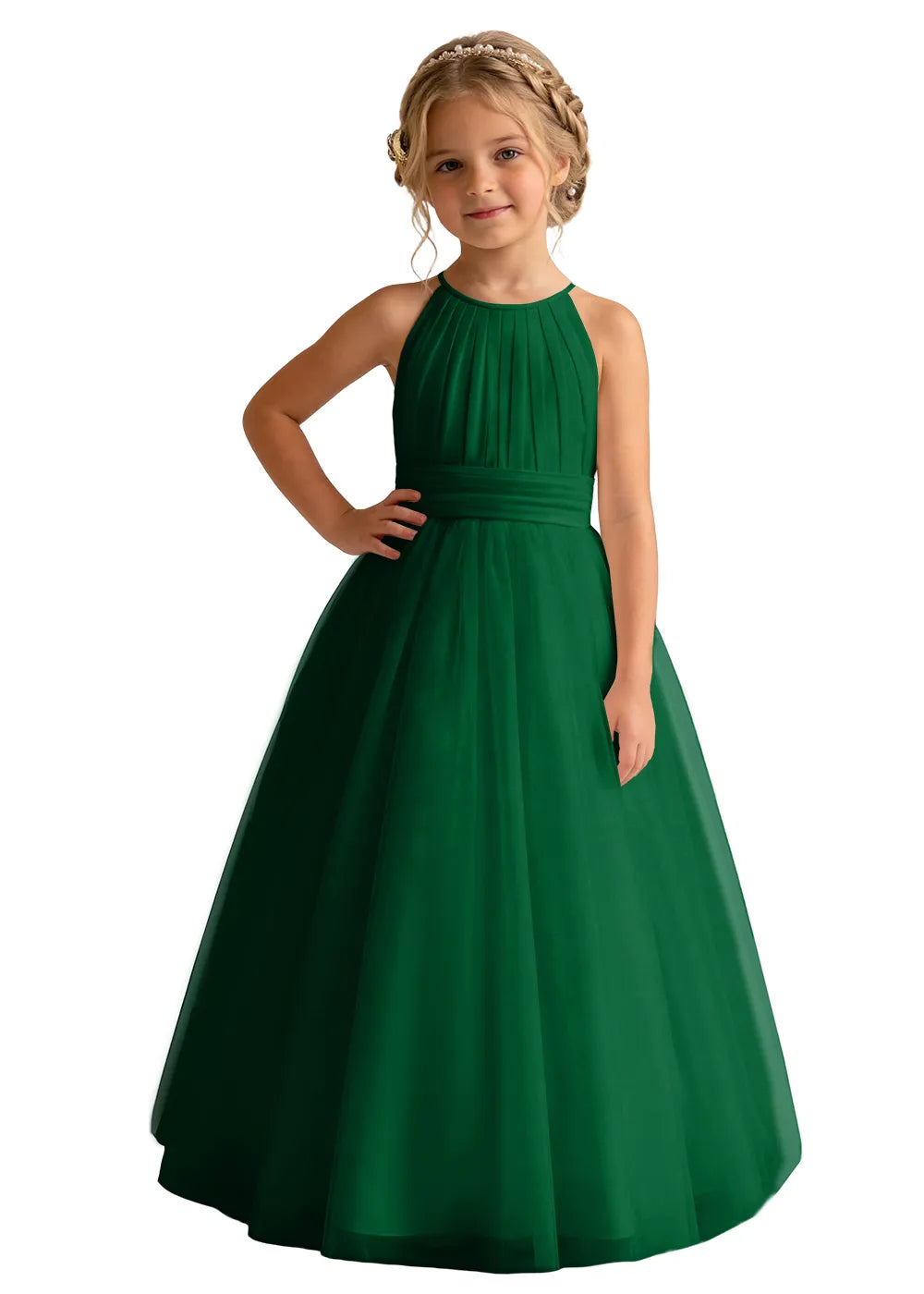 Pleated Halter Tulle A-Line Flower Girl Dress