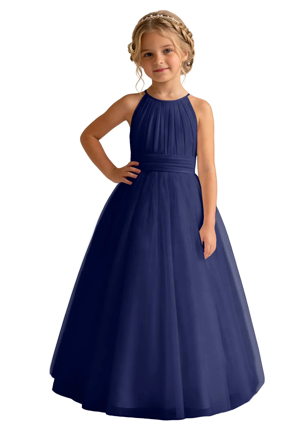 Pleated Halter Tulle A-Line Flower Girl Dress