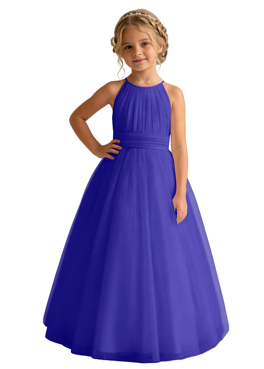 Pleated Halter Tulle A-Line Flower Girl Dress