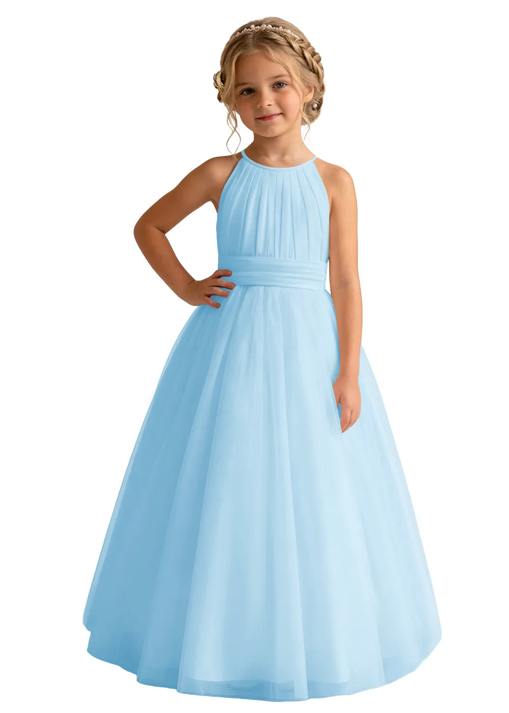 Pleated Halter Tulle A-Line Flower Girl Dress