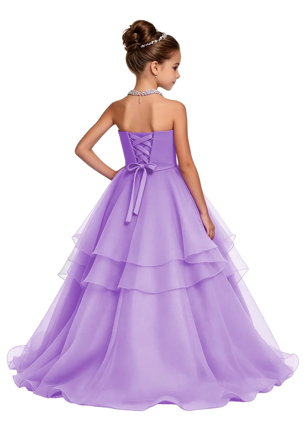 Beaded Halter Tiered Girls Pageant Dress