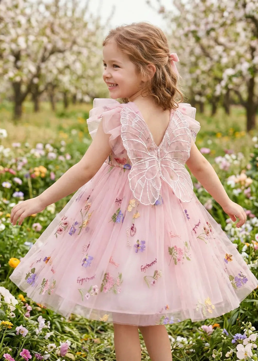 Toddler Fairy Wing Flower Girl Tulle Dress