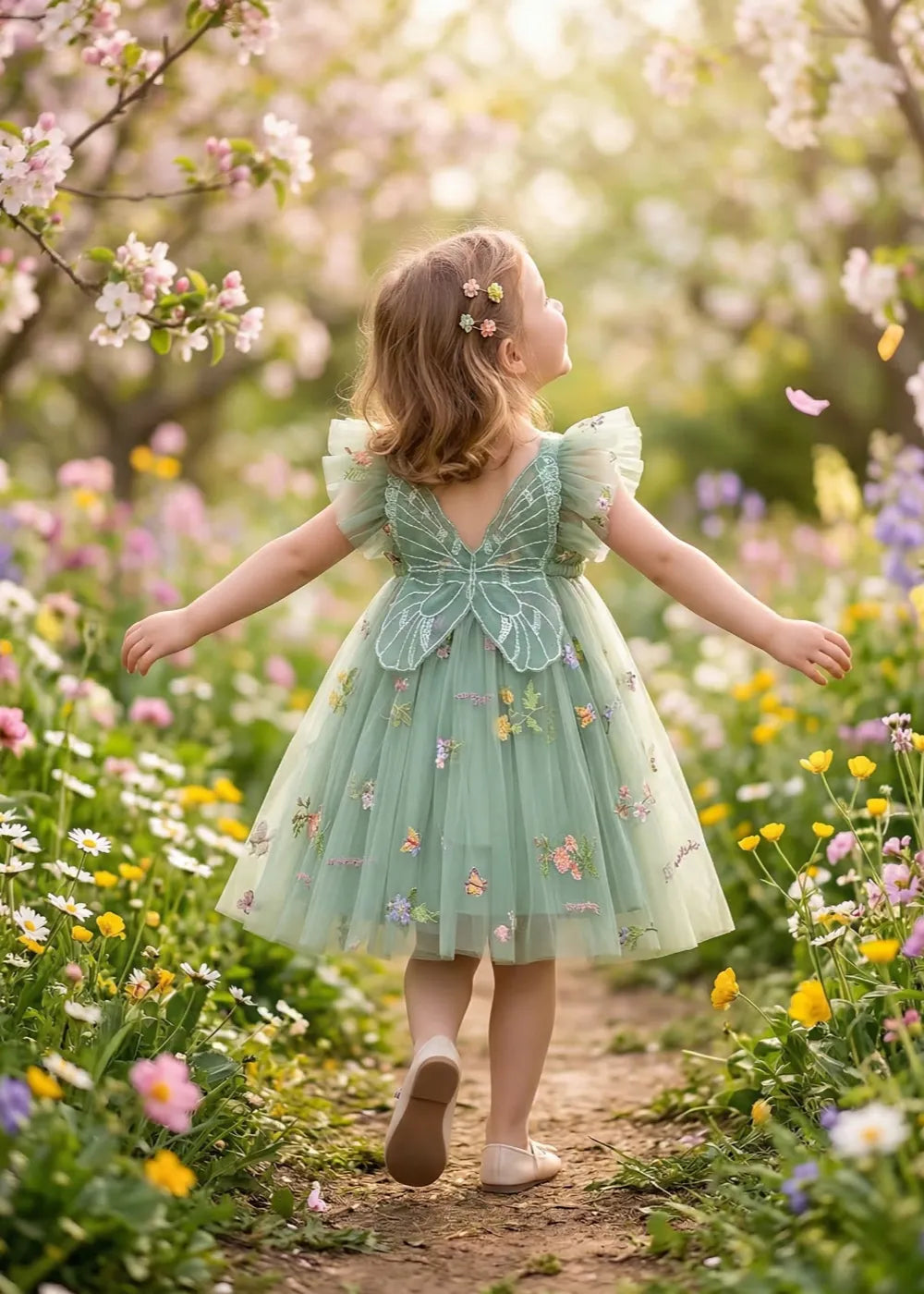 Toddler Fairy Wing Flower Girl Tulle Dress