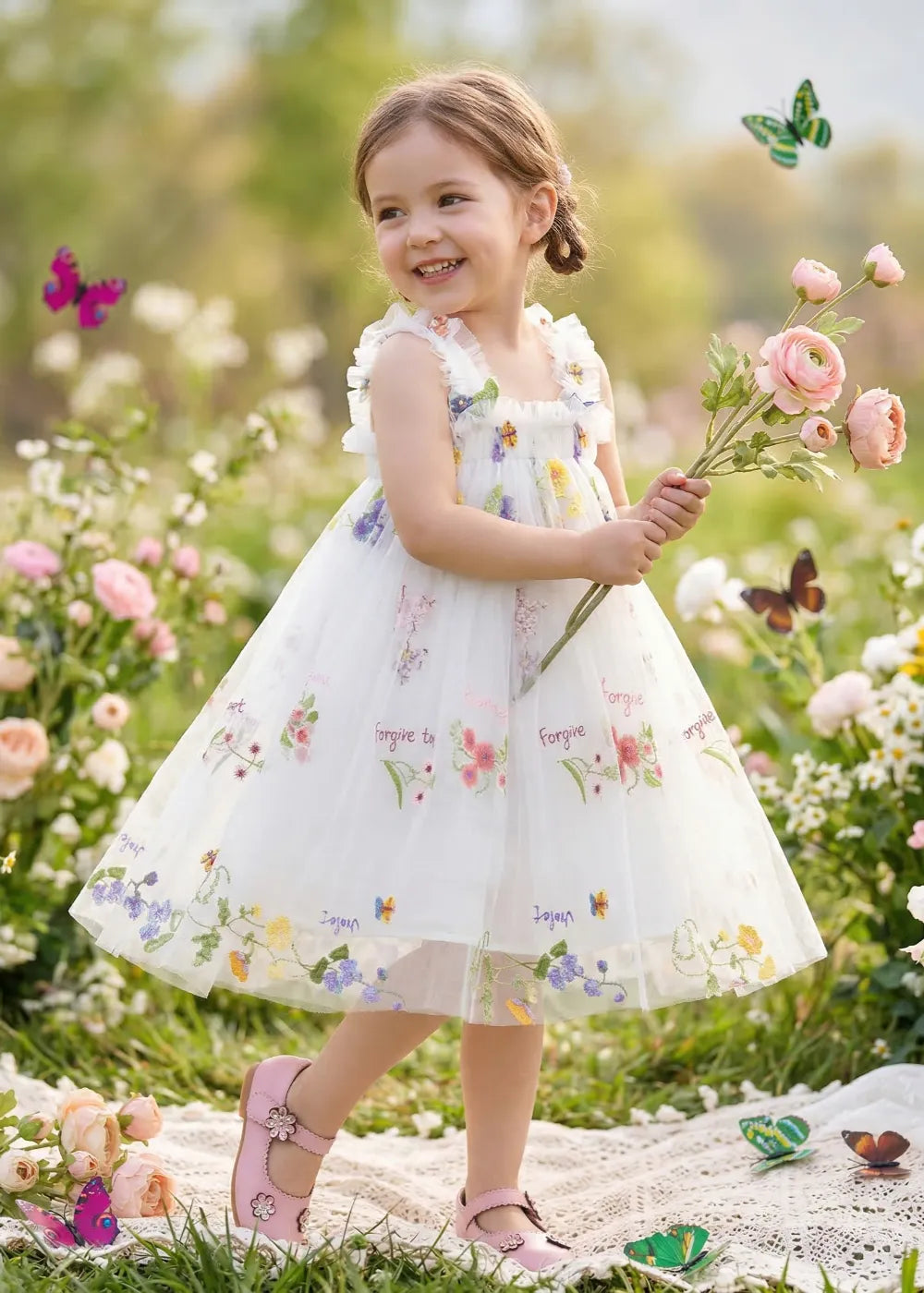 Toddler Fairy Wing Flower Girl Tulle Dress