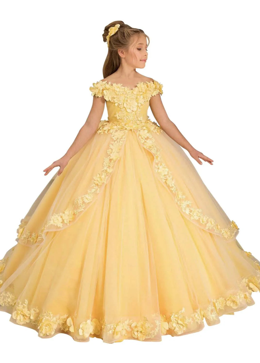 Formal Princess Dress with Tulle and Lace Flowers