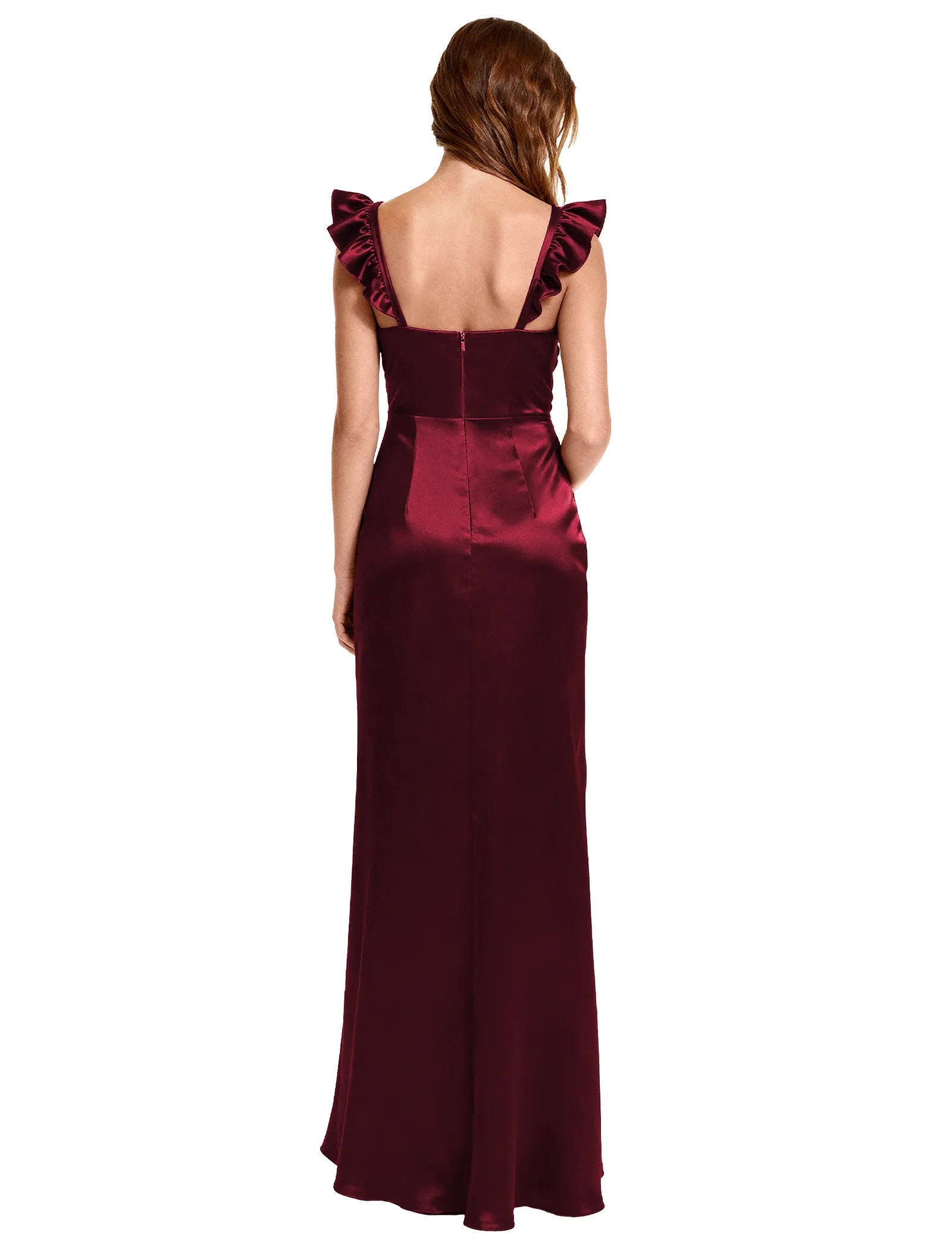 Satin Ruffle-Shoulder Flower Girl Maxi Dress