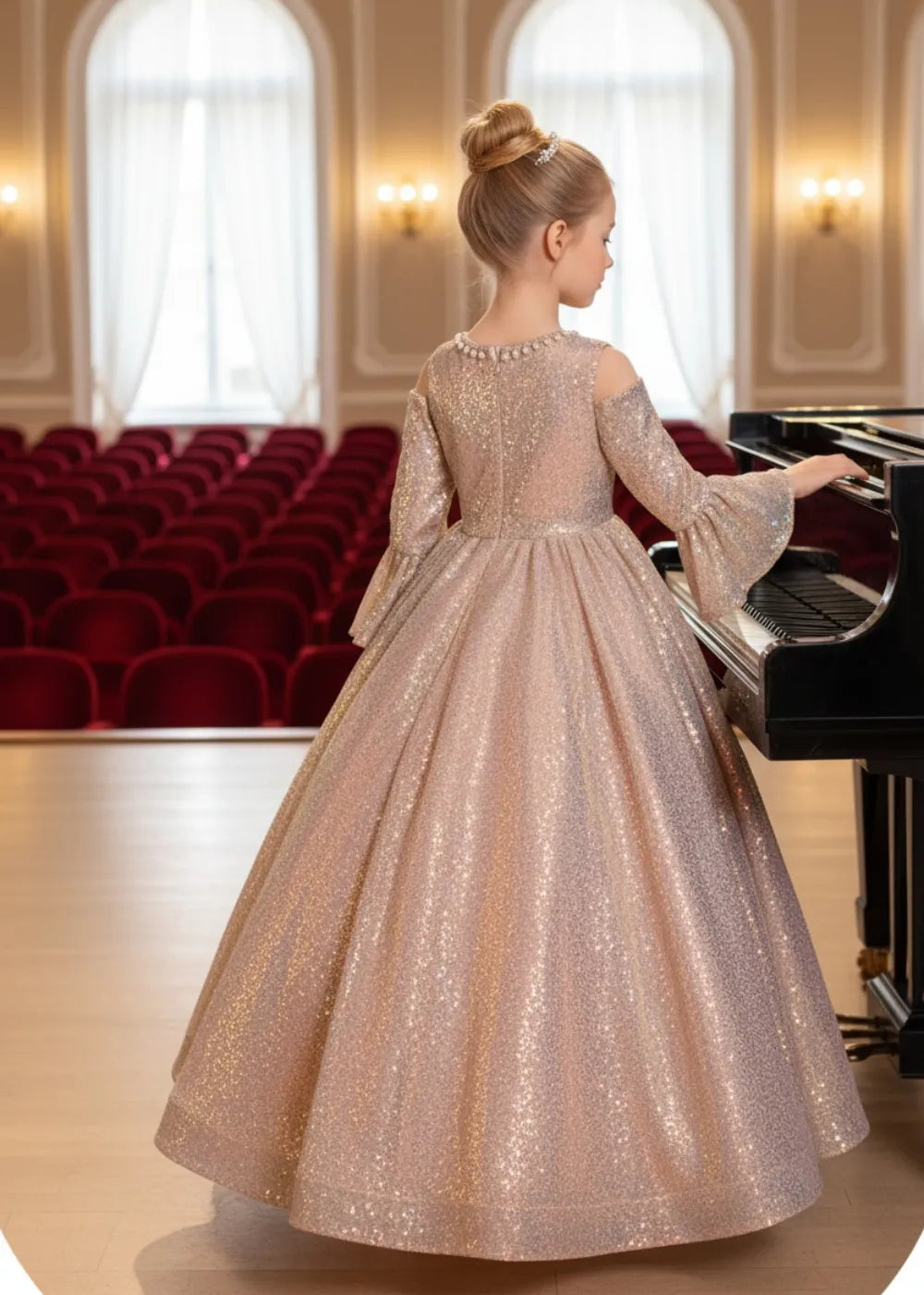 Royal Glitter Long Sleeve Flower Girl Dress