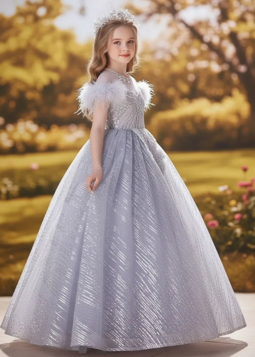 Crystal Lace Princess Flower Girl Dress