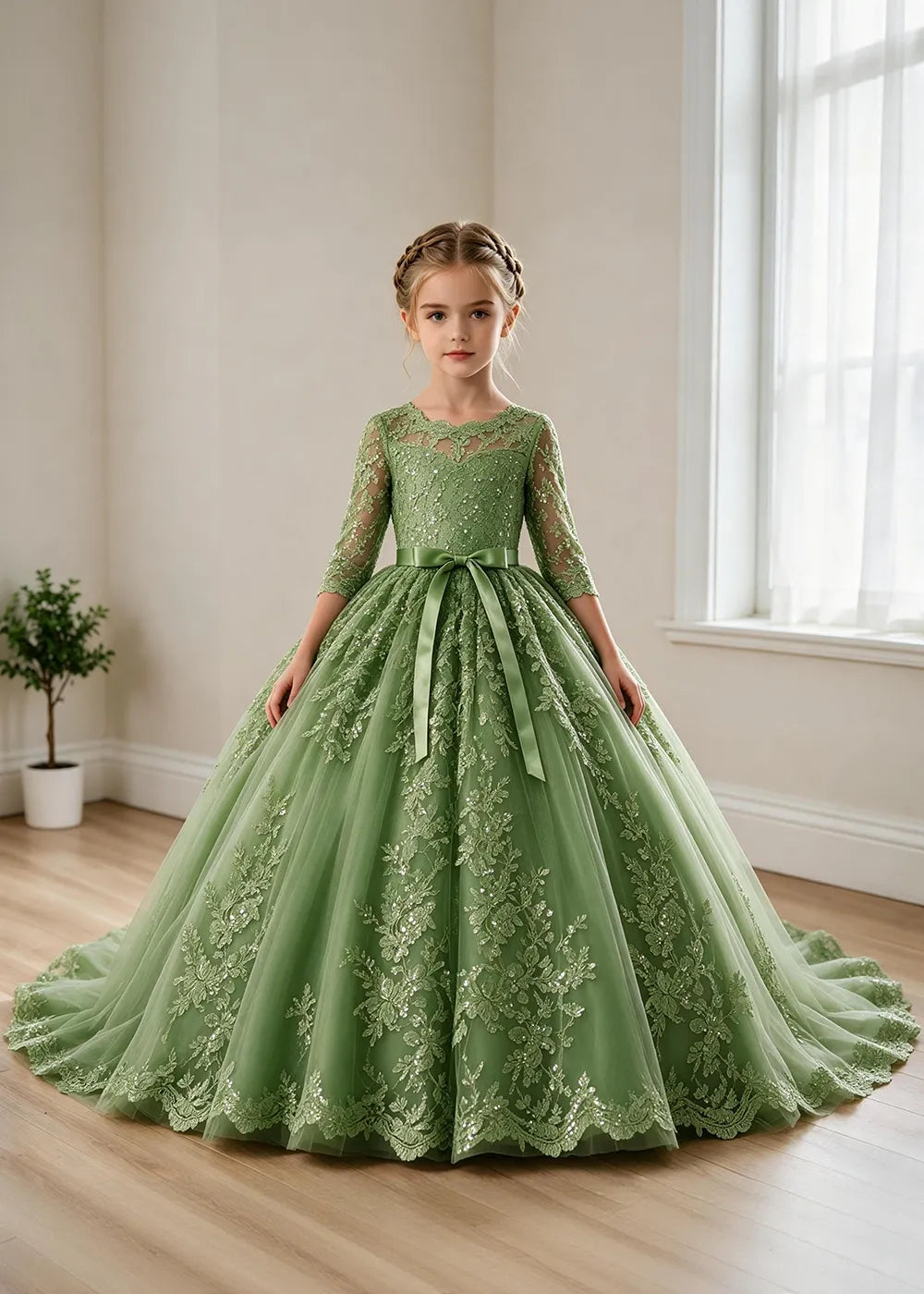 オフショルダーのレースプリンセスドレス