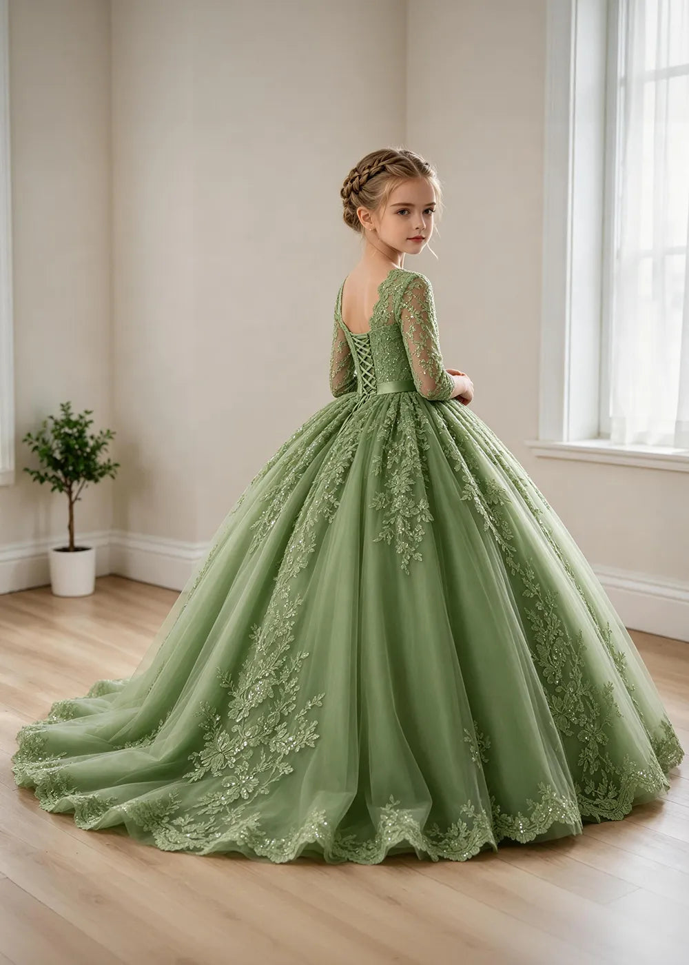 オフショルダーのレースプリンセスドレス