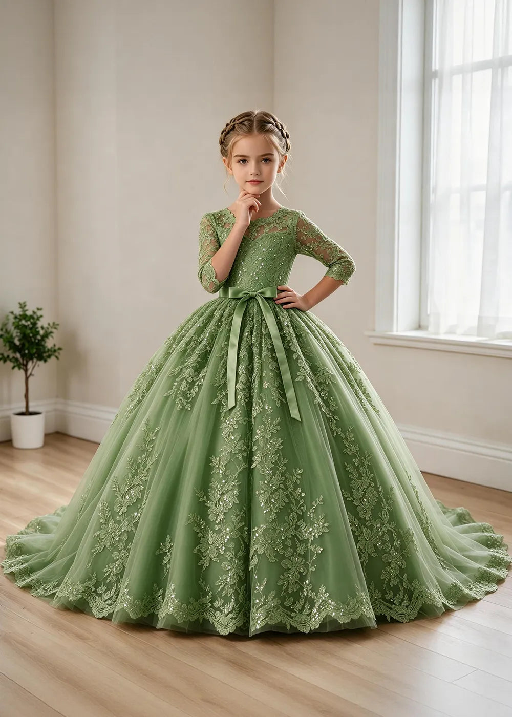 オフショルダーのレースプリンセスドレス