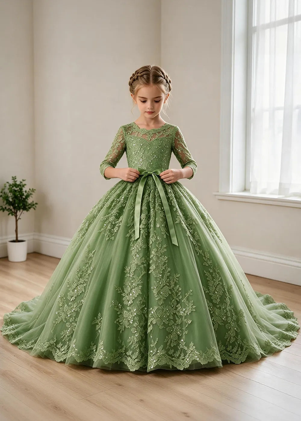 オフショルダーのレースプリンセスドレス