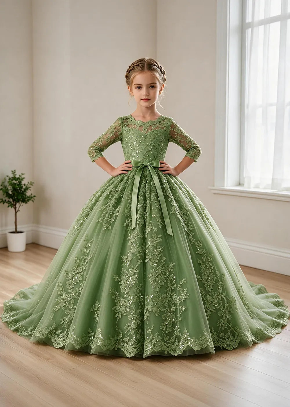 オフショルダーのレースプリンセスドレス