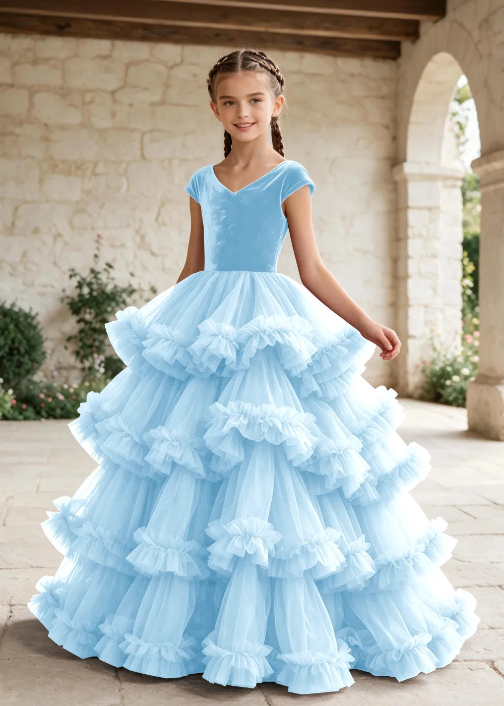 Luxury Velvet Tulle Ball Gown Dress