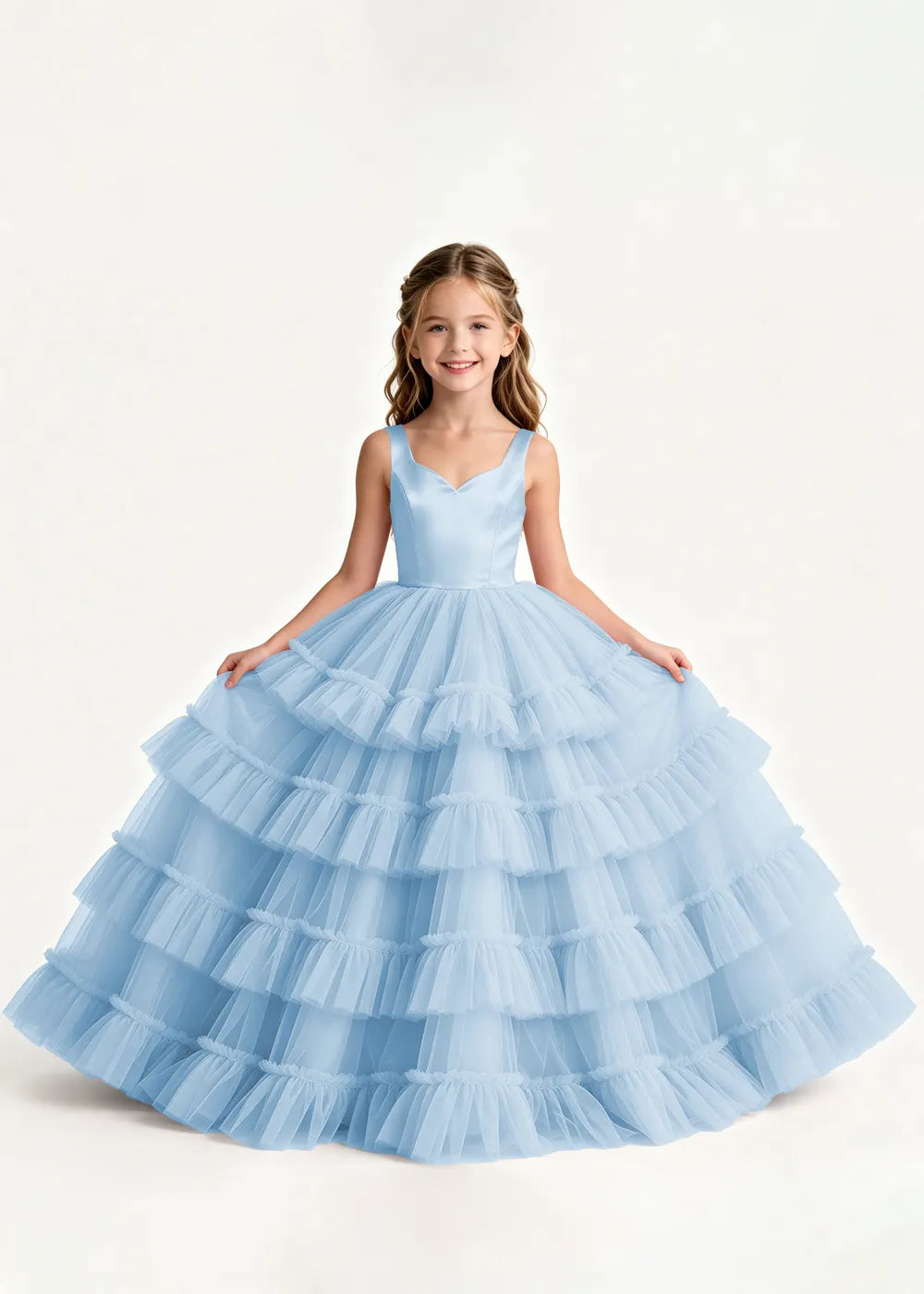 Tiered Ruffle Tulle Ball Gown Dress for Girls