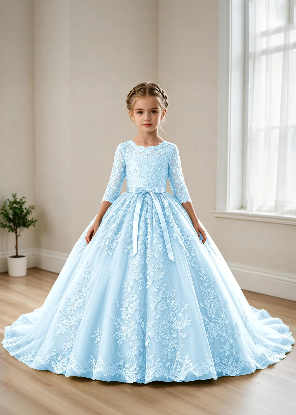 オフショルダーのレースプリンセスドレス