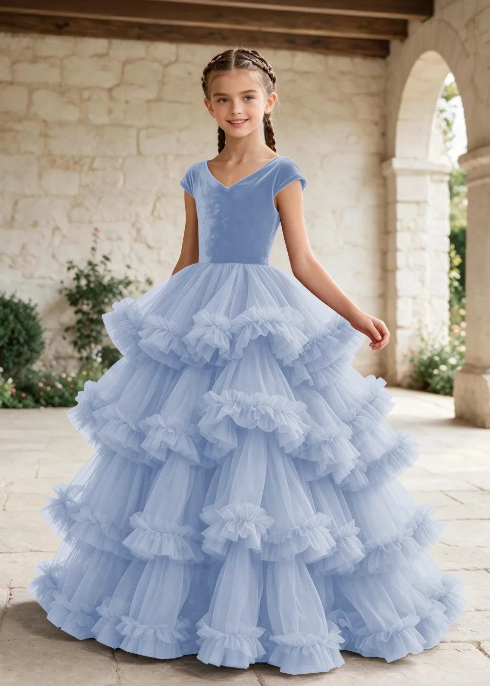 Luxury Velvet Tulle Ball Gown Dress