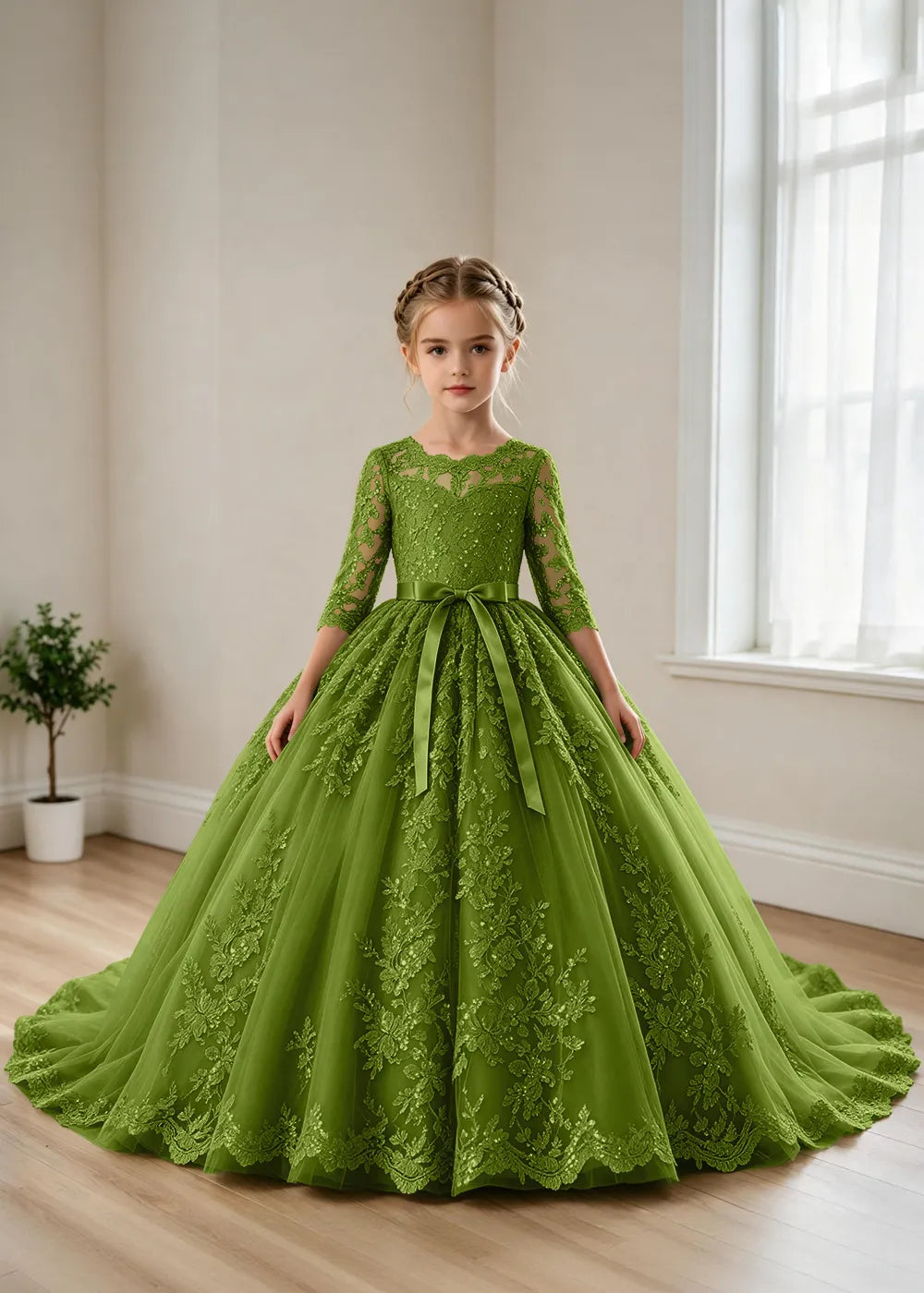 オフショルダーのレースプリンセスドレス