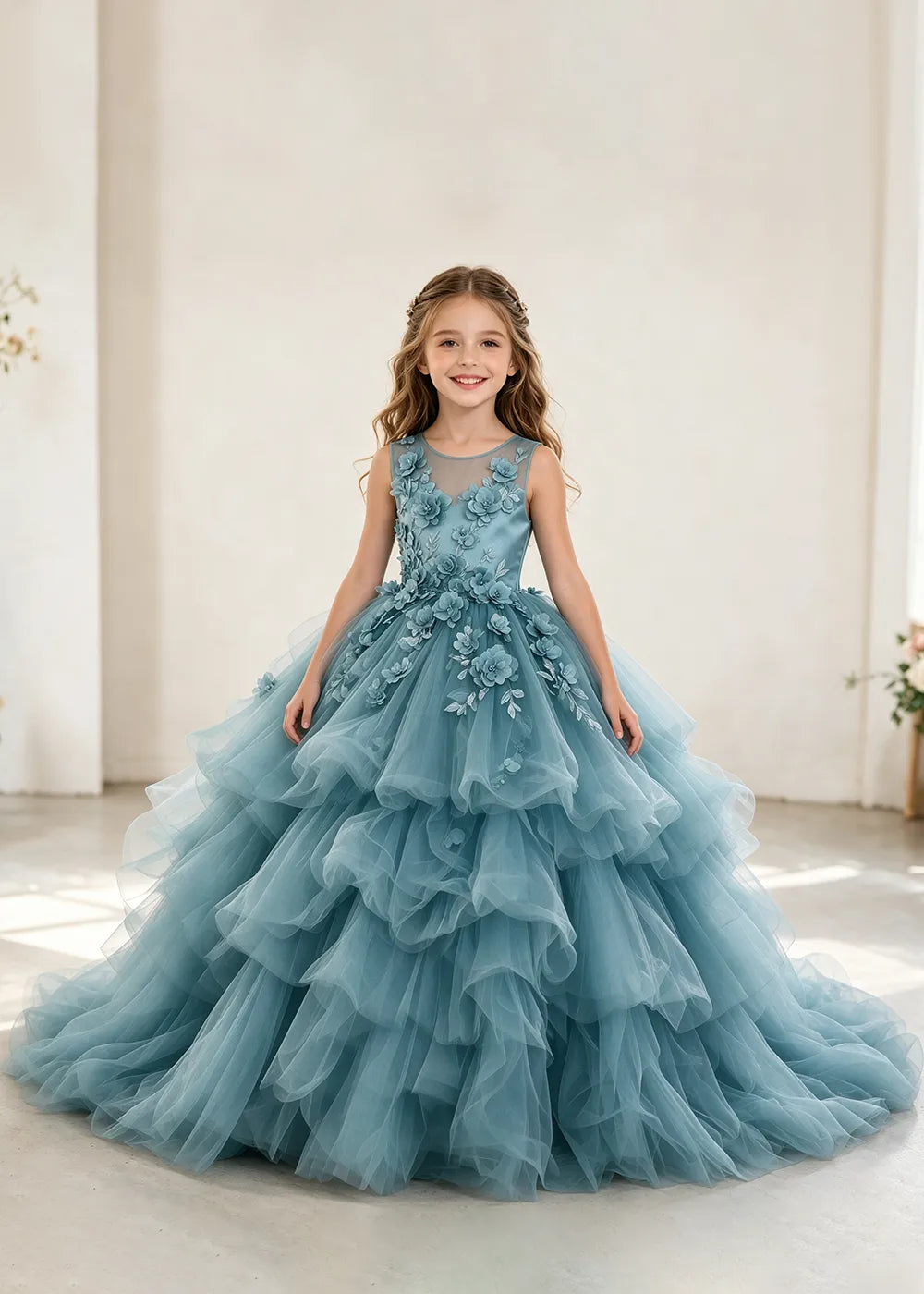 オフショルダーのレースプリンセスドレス