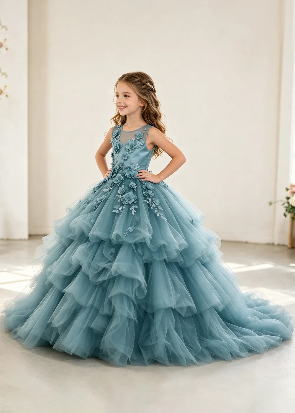オフショルダーのレースプリンセスドレス
