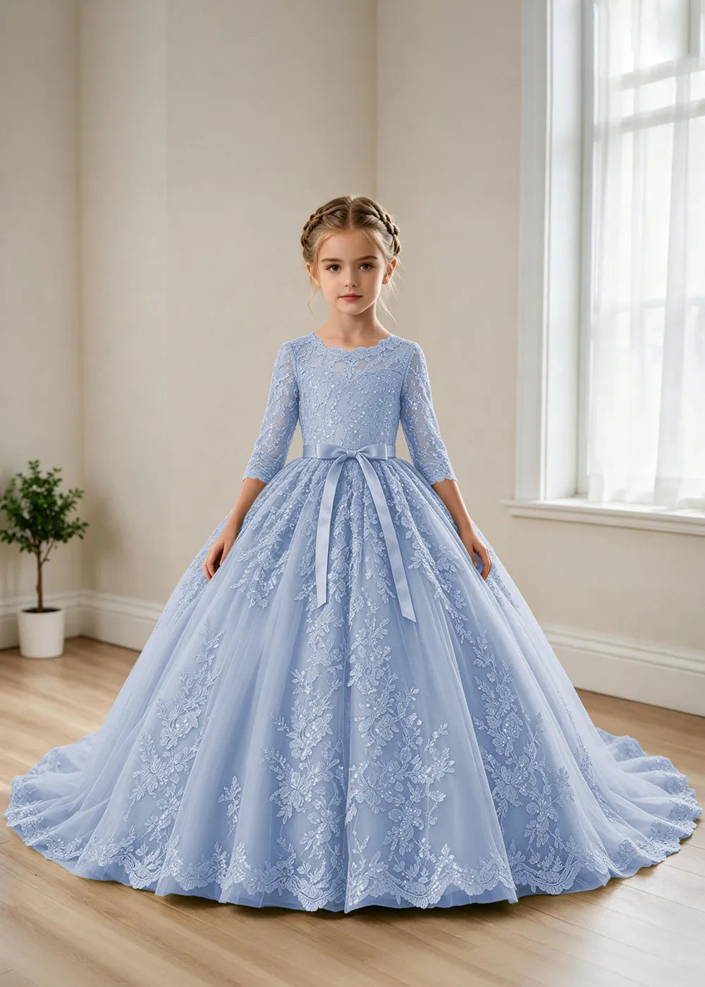 オフショルダーのレースプリンセスドレス