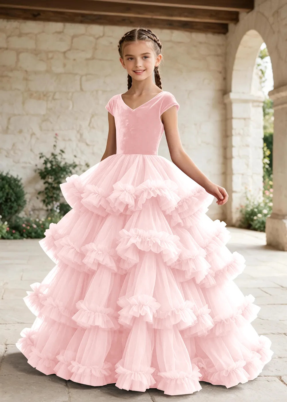 Luxury Velvet Tulle Ball Gown Dress