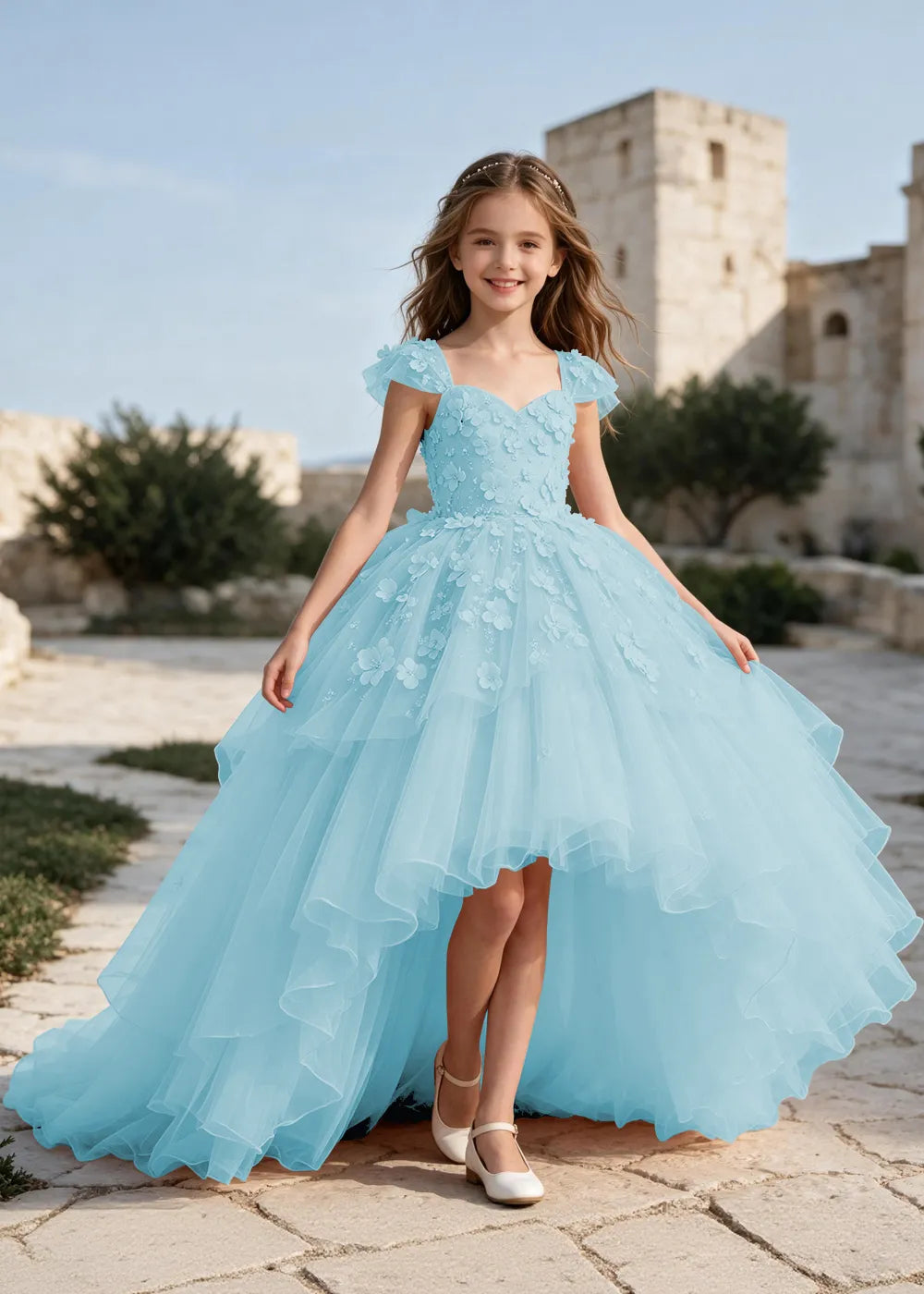 Elegant Flower Appliqué Princess Dress