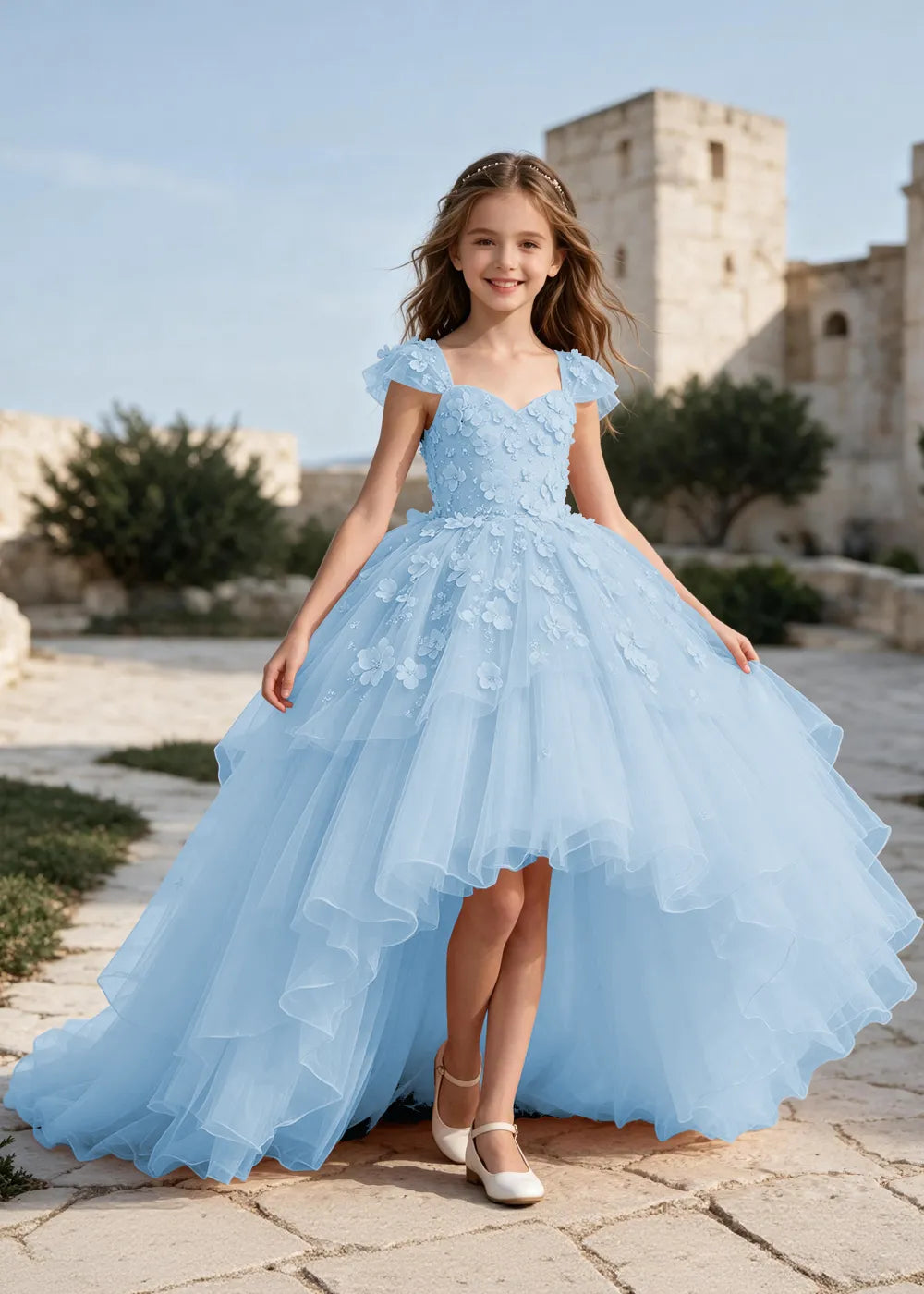 Elegant Flower Appliqué Princess Dress