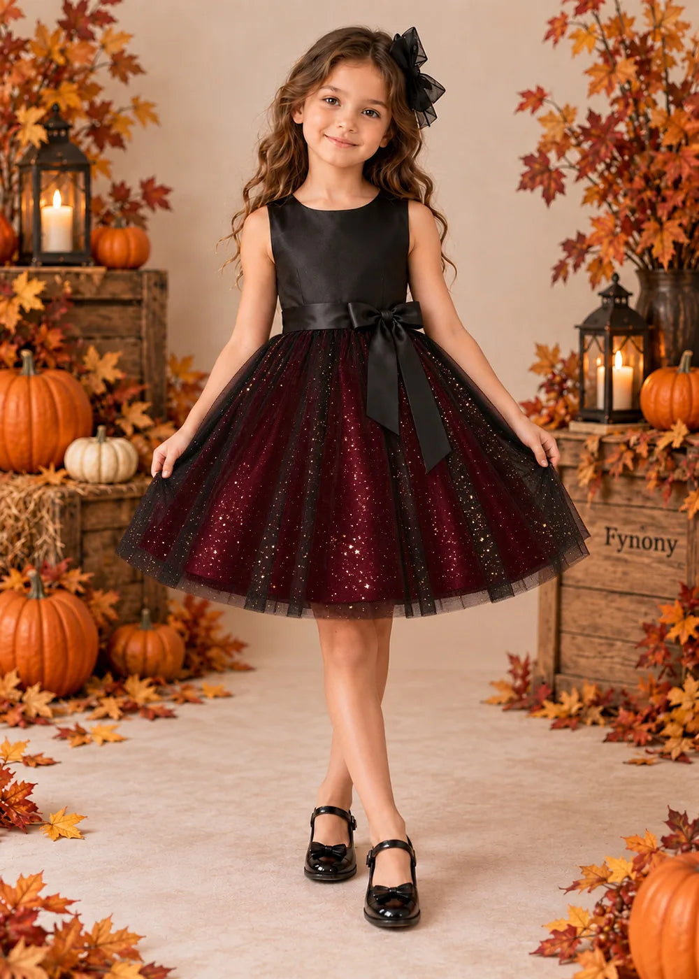 Front view of a burgundy sleeveless Flower Girl Dress with Front Bow.