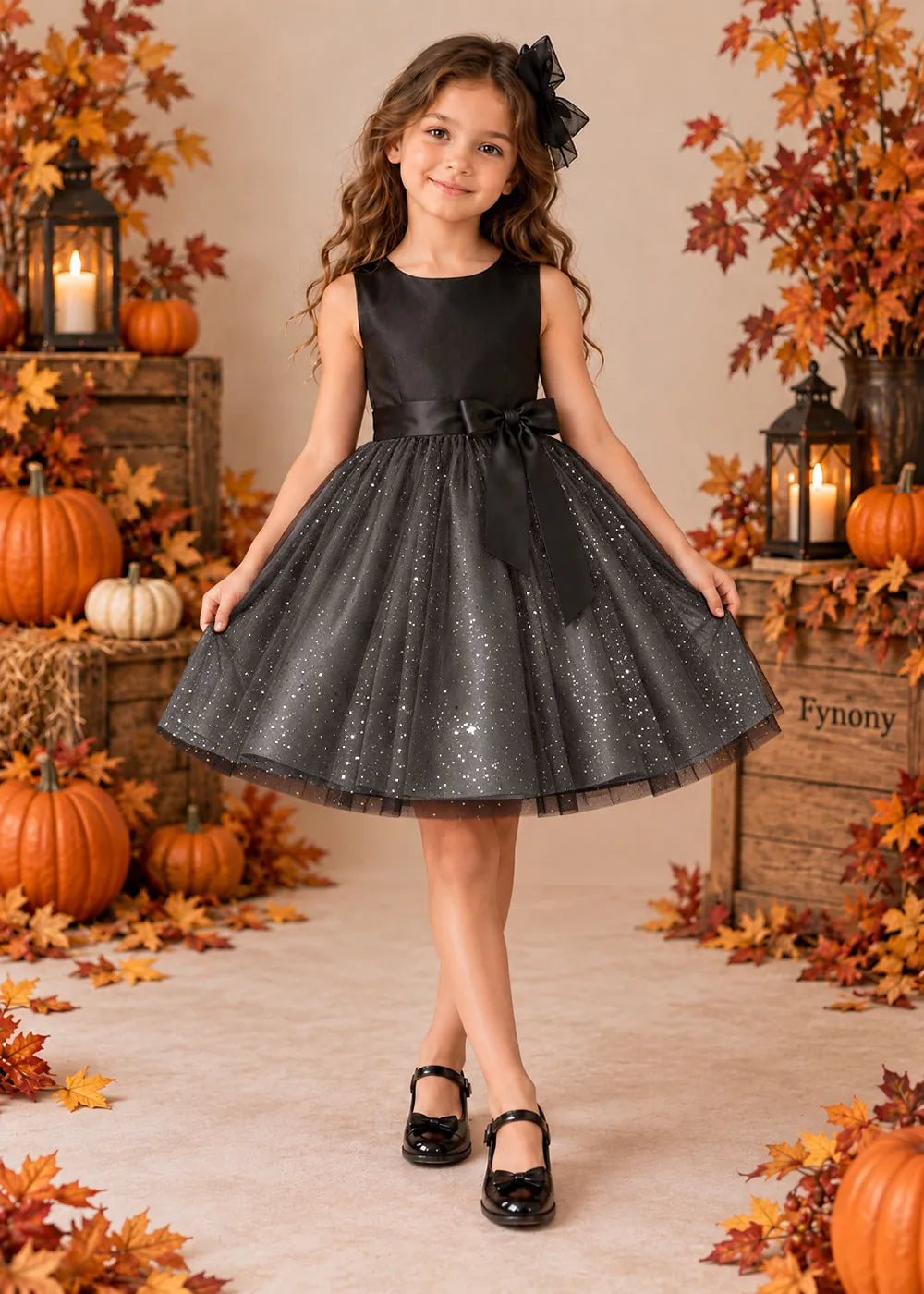 Front view of a gray sleeveless Flower Girl Dress with Front Bow.