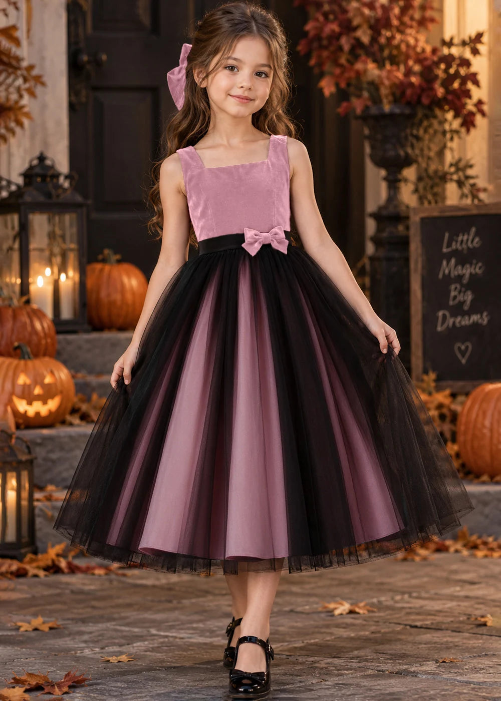 Front view of a blush pink sleeveless Flower Girl Dress.