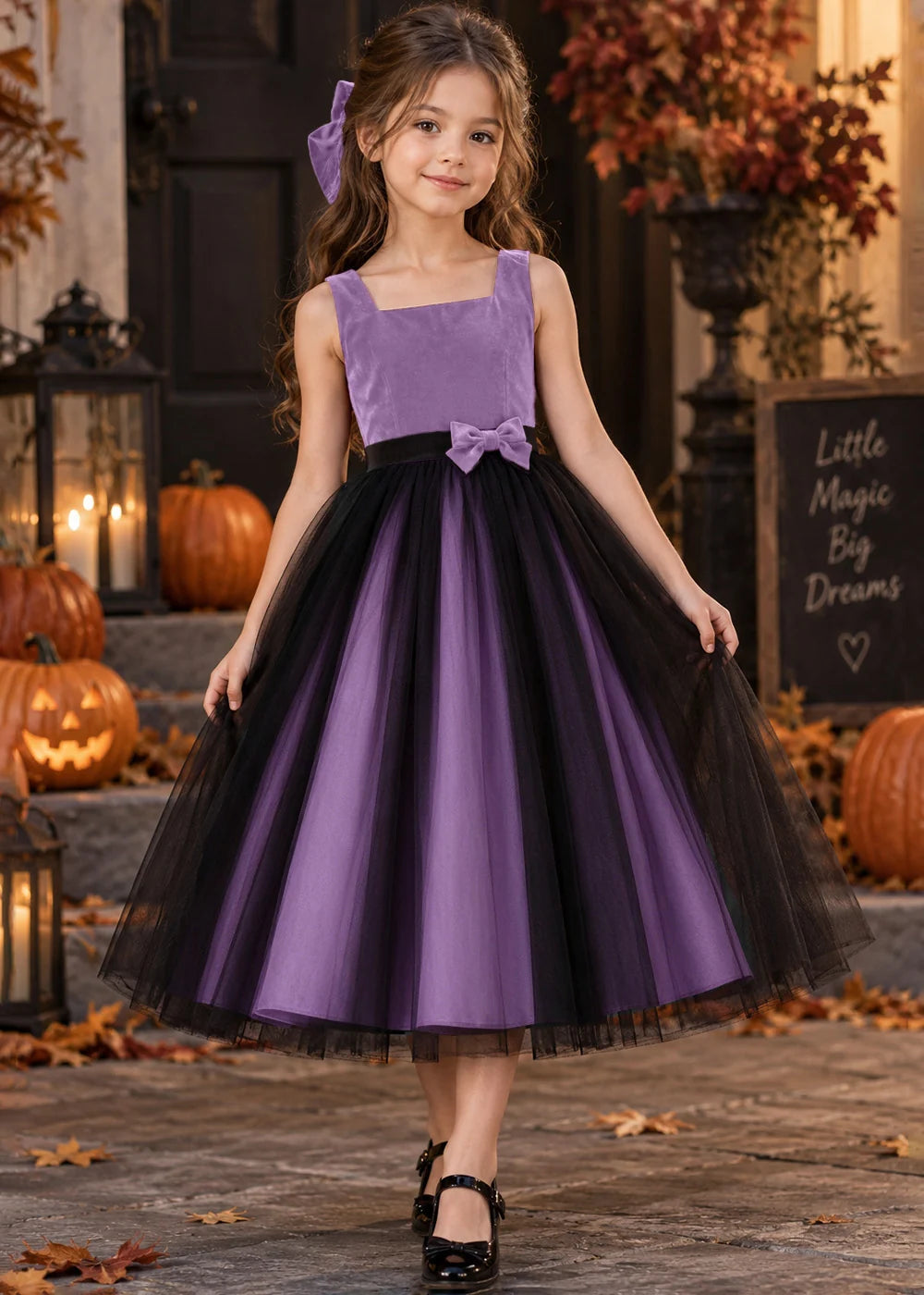 Front view of a lavender sleeveless Flower Girl Dress.